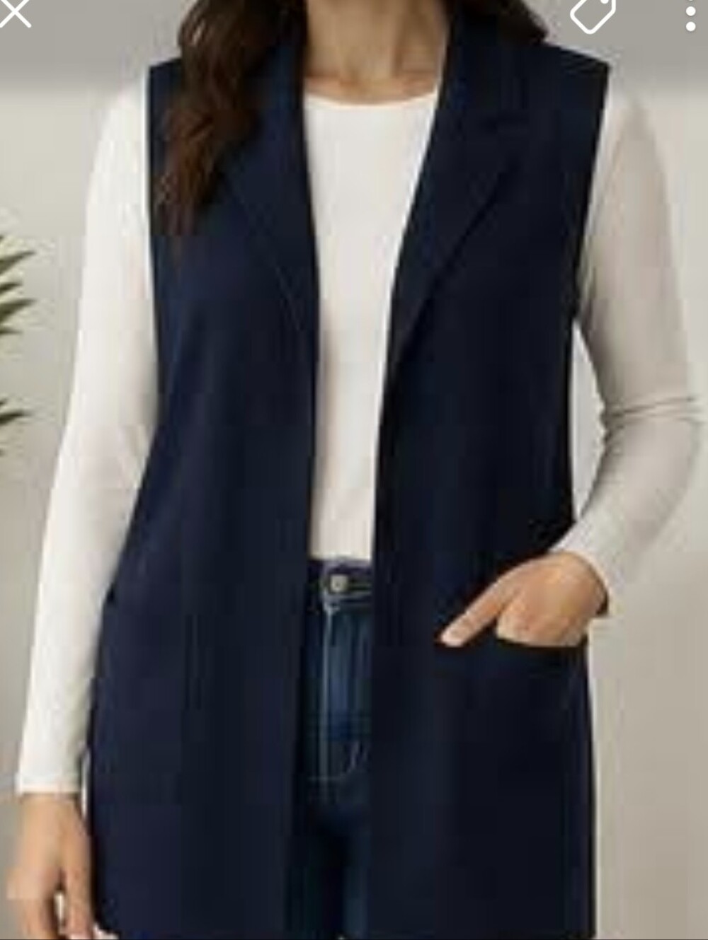 Tahari Long Open Sweater Vest 50% Merino Wool Size M